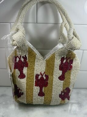 BRAND NEW RELEASE Made In India Beaded Lobster Bag Gold And White Stripe NWT